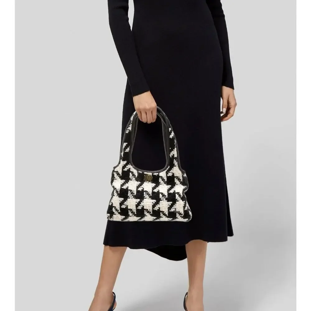Miu Miu Houndstooth Wool Leather Black White Shoulder Bag Purse Turn Lock✨️Y2K - Picture 3 of 15